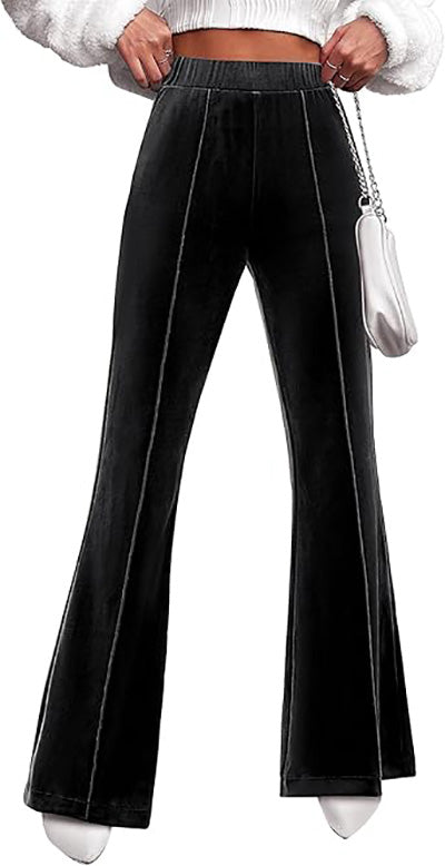 Stybarluv  Women's High Waisted Flare Pants Elastic Waist Velvet Bell Bottom Trousers