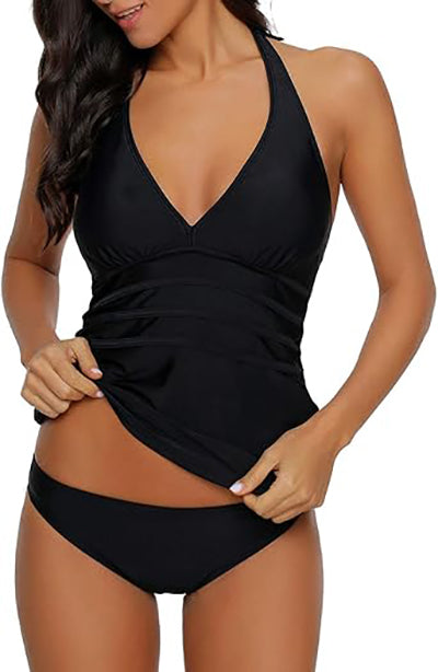 Stybarluv  Women's Halter Neck Deep V Tankini Set Tummy Control Swimsuit