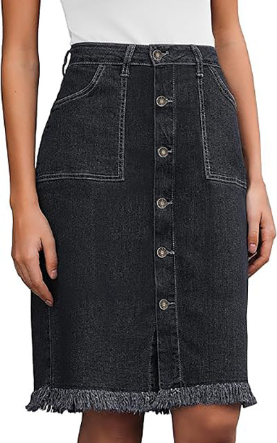 Stybarluv  Women's Classic High Waist Denim Midi Skirts With Functional Pockets
