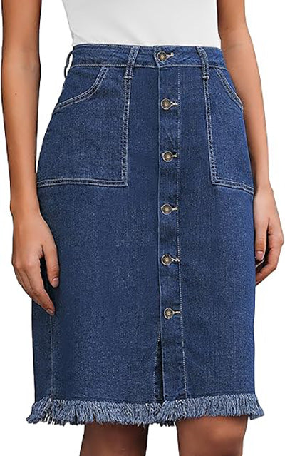 Stybarluv  Women's Classic High Waist Denim Midi Skirts With Functional Pockets