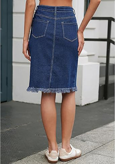 Stybarluv  Women's Classic High Waist Denim Midi Skirts With Functional Pockets