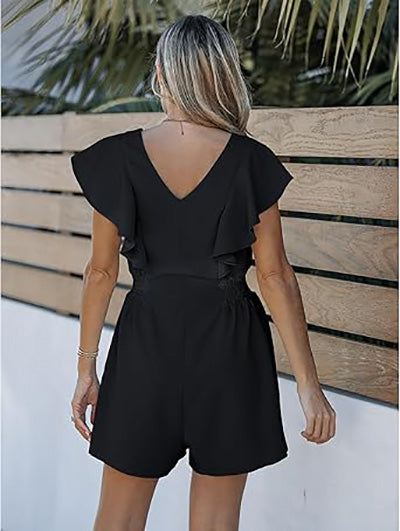 Stybarluv  Women's Ruffle V Neck Short Sleeve Button Front Romper Jumpsuits