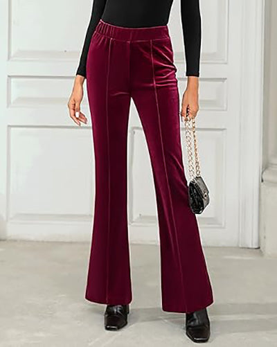 Stybarluv  Women's High Waisted Flare Pants Elastic Waist Velvet Bell Bottom Trousers