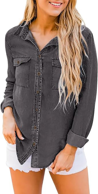 Stybarluv  Women's Classic Long Sleeve Button Down Denim Shirts