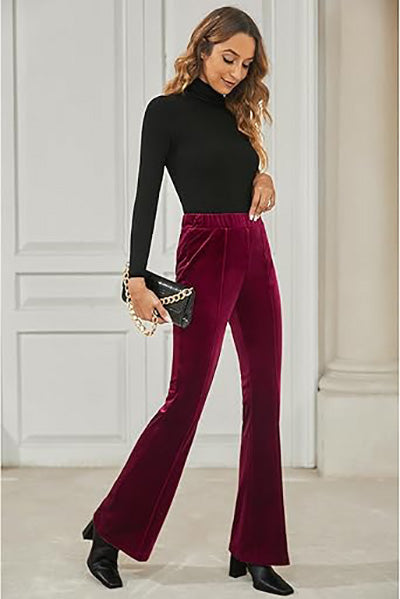 Stybarluv  Women's High Waisted Flare Pants Elastic Waist Velvet Bell Bottom Trousers