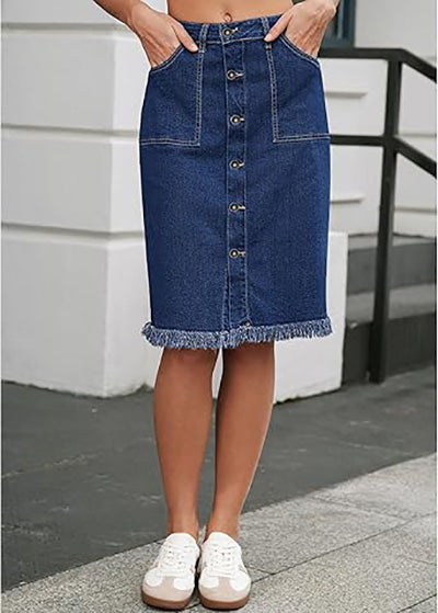 Stybarluv  Women's Classic High Waist Denim Midi Skirts With Functional Pockets