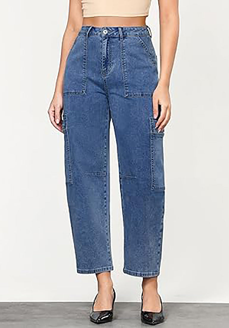 Stybarluv  Women's High Waisted Cropped Barrel Jeans Casual Denim Pants with Utility Pockets