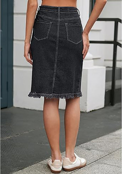 Stybarluv  Women's Classic High Waist Denim Midi Skirts With Functional Pockets