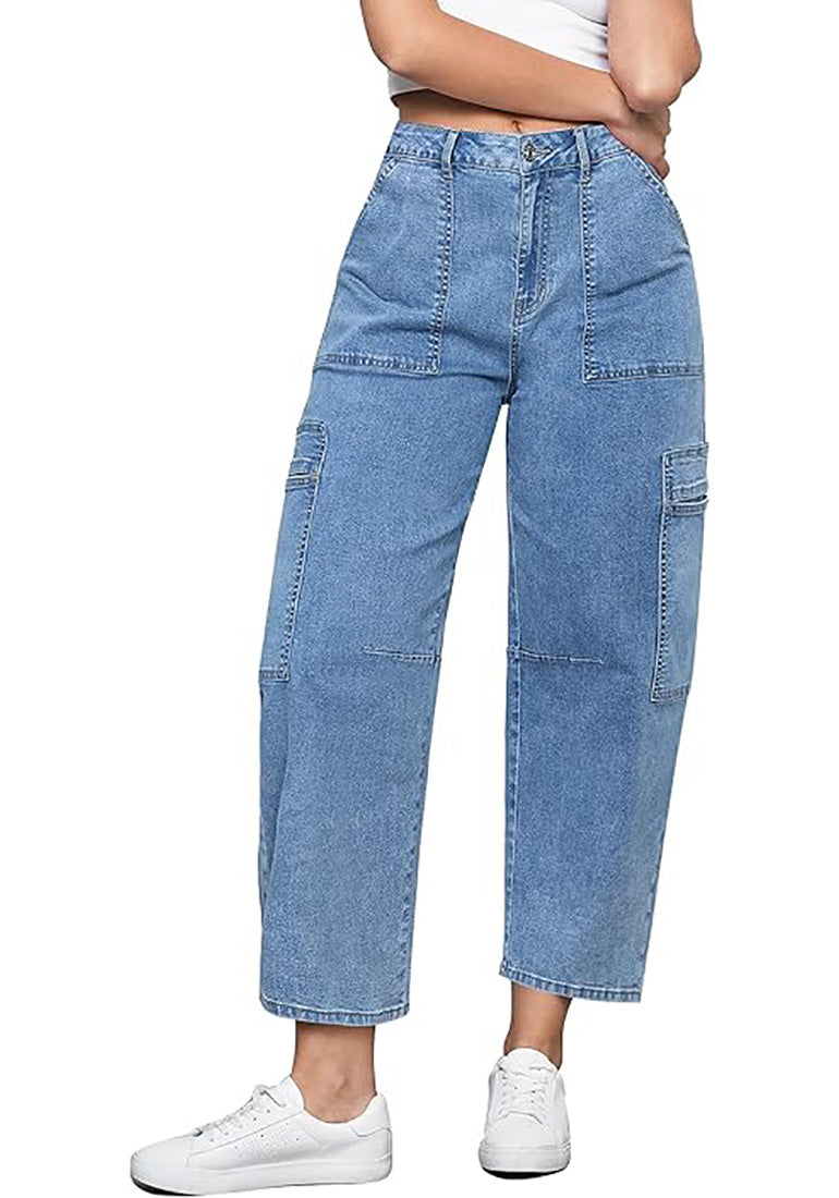 Stybarluv  Women's High Waisted Cropped Barrel Jeans Casual Denim Pants with Utility Pockets