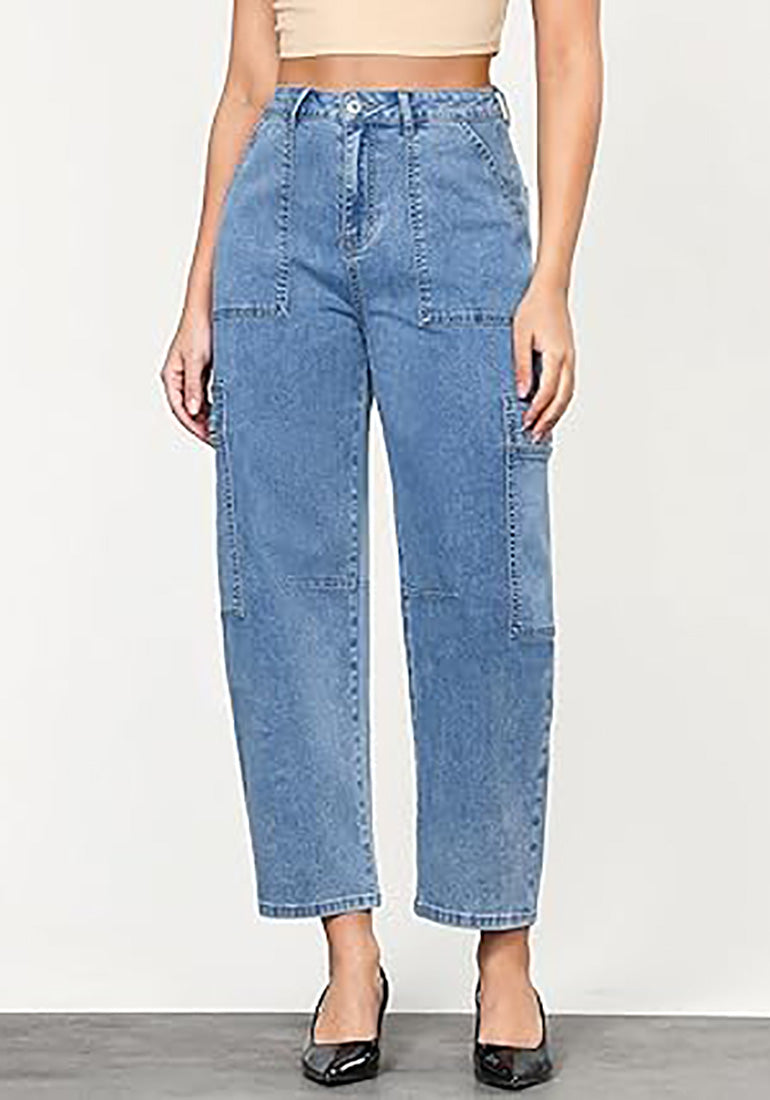Stybarluv  Women's High Waisted Cropped Barrel Jeans Casual Denim Pants with Utility Pockets