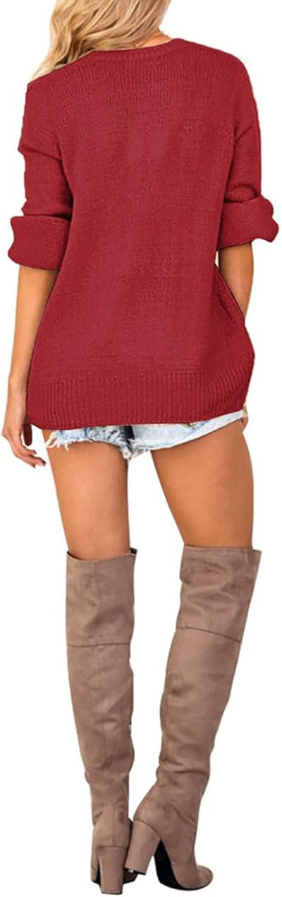 Stybarluv  Women's V Neck Wrap Front Sweater Loose Lantern Sleeve Knitted Top