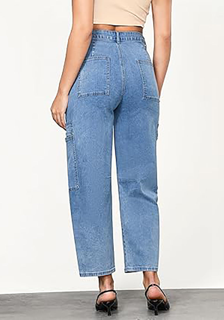 Stybarluv  Women's High Waisted Cropped Barrel Jeans Casual Denim Pants with Utility Pockets