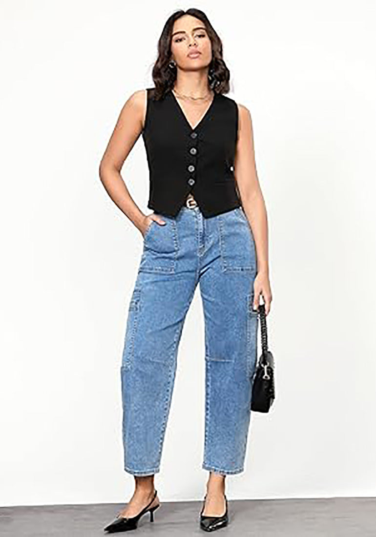 Stybarluv  Women's High Waisted Cropped Barrel Jeans Casual Denim Pants with Utility Pockets