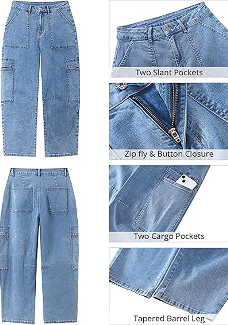 Stybarluv  Women's High Waisted Cropped Barrel Jeans Casual Denim Pants with Utility Pockets