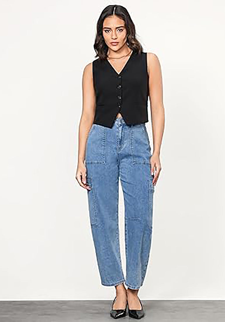 Stybarluv  Women's High Waisted Cropped Barrel Jeans Casual Denim Pants with Utility Pockets