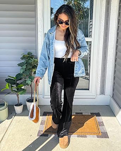 Stybarluv  Women's High Waisted Flare Pants Elastic Waist Velvet Bell Bottom Trousers