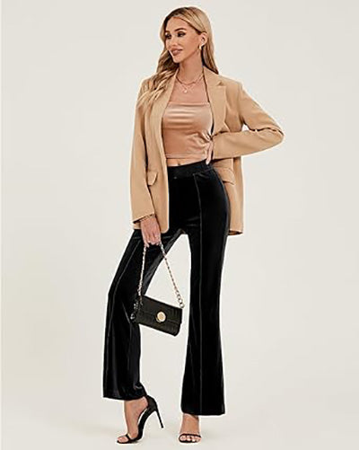 Stybarluv  Women's High Waisted Flare Pants Elastic Waist Velvet Bell Bottom Trousers