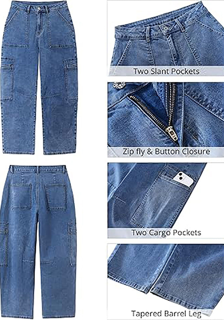 Stybarluv  Women's High Waisted Cropped Barrel Jeans Casual Denim Pants with Utility Pockets