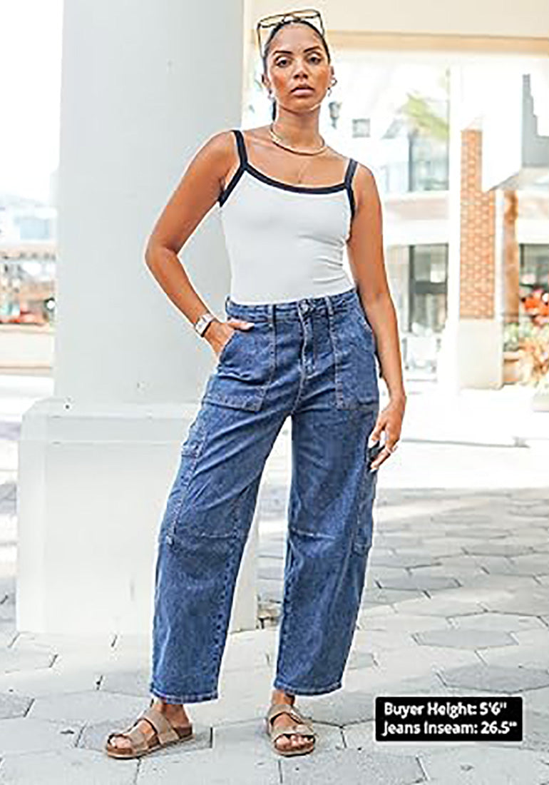 Stybarluv  Women's High Waisted Cropped Barrel Jeans Casual Denim Pants with Utility Pockets