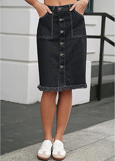 Stybarluv  Women's Classic High Waist Denim Midi Skirts With Functional Pockets